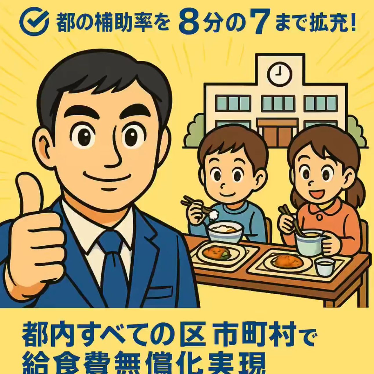 ＼ 東京都、調布、狛江、全区市町村で「給食費無償化」実現！／