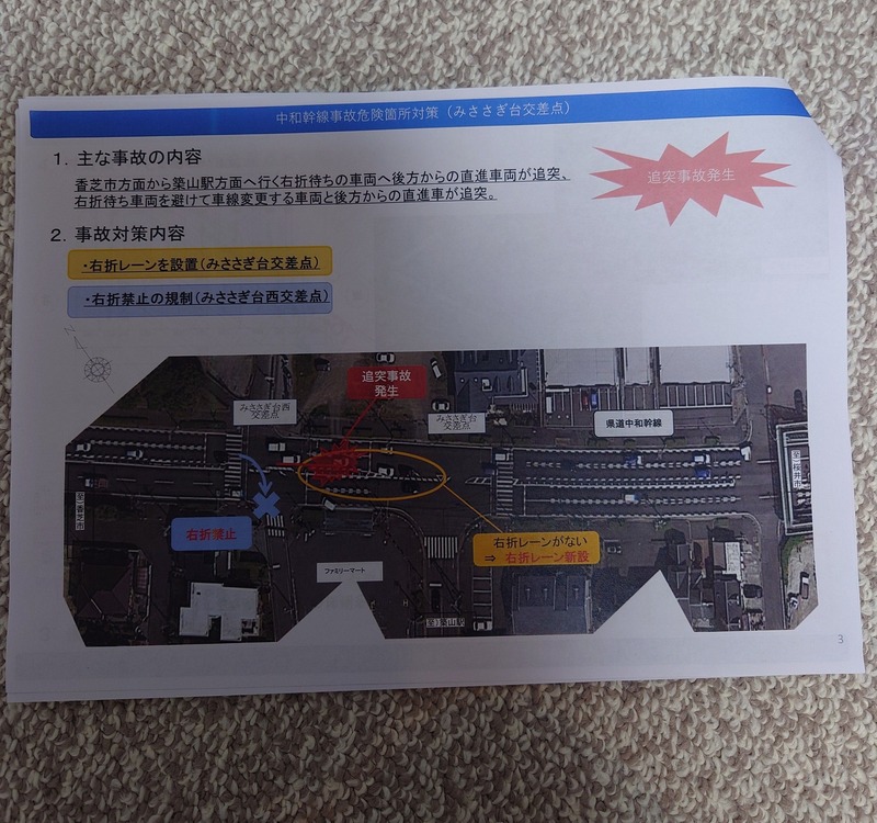 みささぎ台ファミリーマート交差点、右折専用レーン設置説明会
