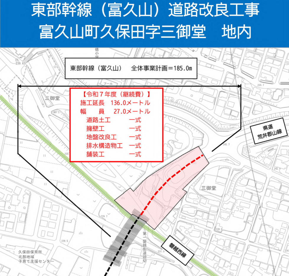 都市計画道路 東部幹線（富久山久保田三御堂）道路改良工事 ○郡山市の